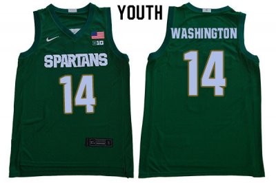 Youth Brock Washington Michigan State Spartans #14 Nike NCAA 2020 Green Authentic College Stitched Basketball Jersey HG50W00NV